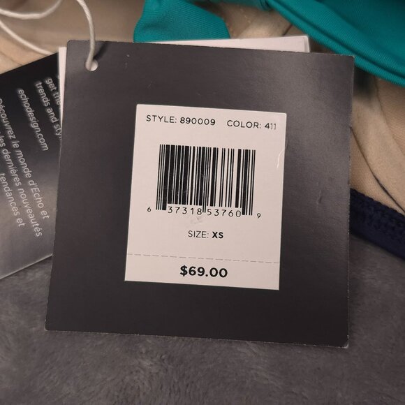 Echo New York Bikini Top XS Teal Navy Adjustable Straps Removable UPF 50+ - Picture 3 of 4